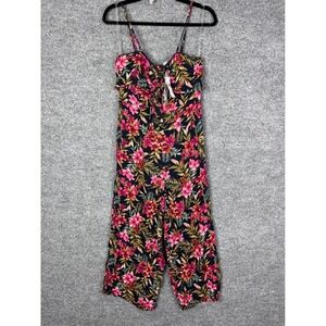 American Eagle Floral Jumpsuit Tie Front Spaghetti‎ Strap Black Pink Small